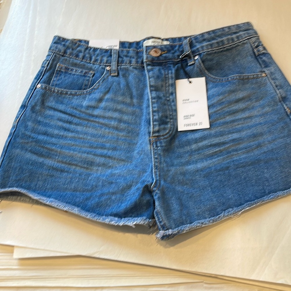 Forever 21 Dark Wash Denim Shorts – High Rise, Raw Hem, Boho Style, NWT, Summer